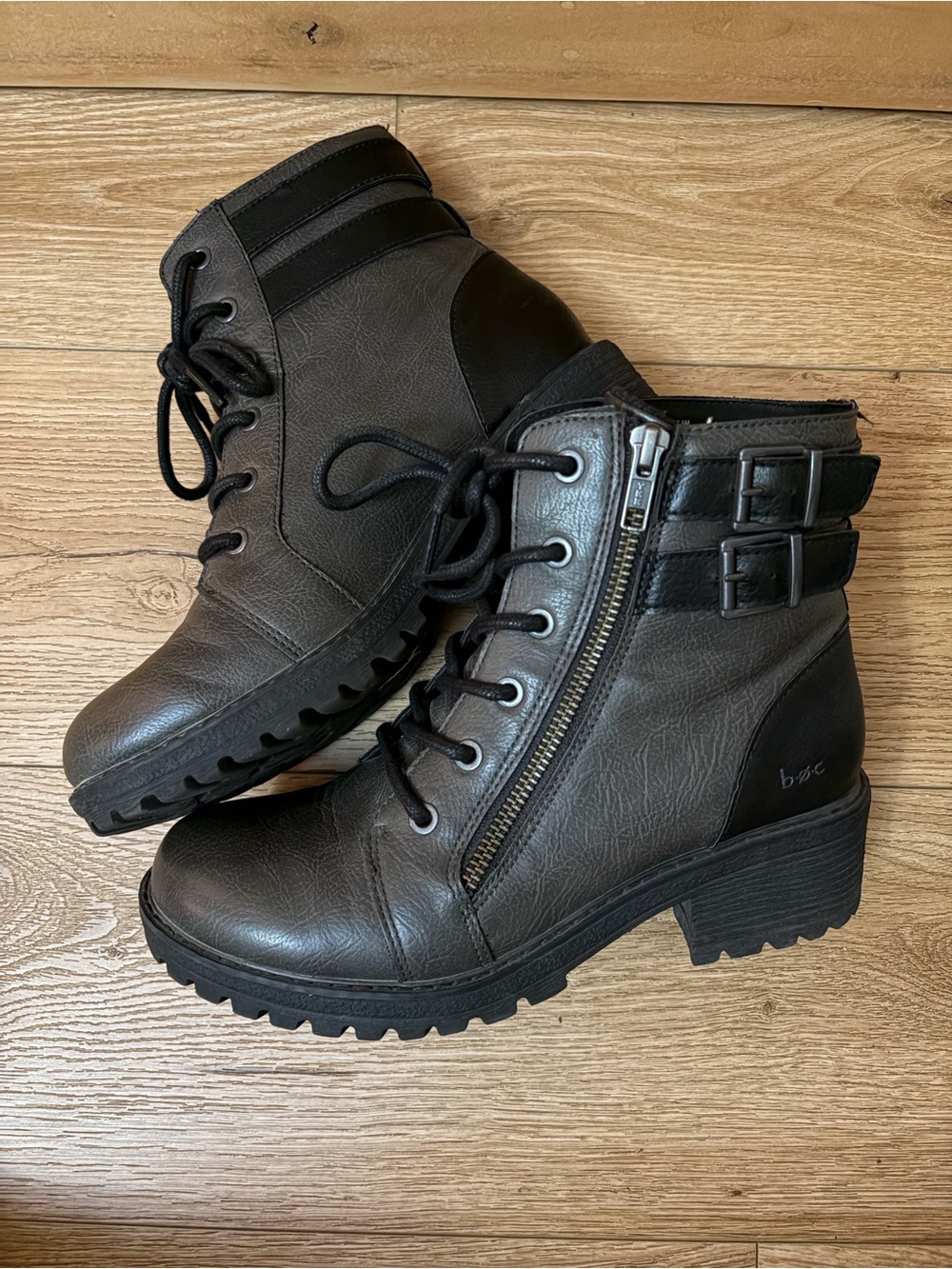 b.o.c. Black & Gray Lace-Up Combat Ankle Boots with Buckles